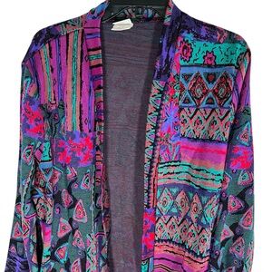 Graff Geometric Multicolor Woven Open Cardigan Vintage Size 14